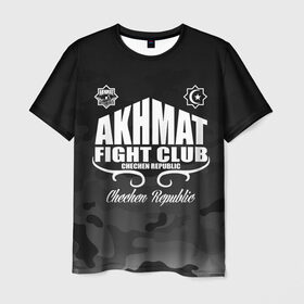Мужская футболка 3D с принтом FIGHT CLUB AKHMAT в Новосибирске, 100% полиэфир | прямой крой, круглый вырез горловины, длина до линии бедер | Тематика изображения на принте: aca | acb | akhmat | club | fight | mma | wfca | ахмат | грозный | чечня