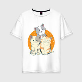 Женская футболка хлопок Oversize с принтом Котики в Новосибирске, 100% хлопок | свободный крой, круглый ворот, спущенный рукав, длина до линии бедер
 | art | cats | drawing | kittens | арт | котики | коты | котята | кошки | рисунок