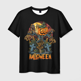 Мужская футболка 3D с принтом Хэллоуин в Новосибирске, 100% полиэфир | прямой крой, круглый вырез горловины, длина до линии бедер | diy | ghost | halloween | horror | makeup | scary | skull clown | trick or treat | вампир | ведьма | кошка | луна | магия | ночь | тыква | хэллоуин