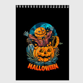 Скетчбук с принтом Happy Halloween в Новосибирске, 100% бумага
 | 48 листов, плотность листов — 100 г/м2, плотность картонной обложки — 250 г/м2. Листы скреплены сверху удобной пружинной спиралью | diy | ghost | halloween | horror | makeup | scary | skull clown | trick or treat | вампир | ведьма | кошка | луна | магия | ночь | тыква | хэллоуин