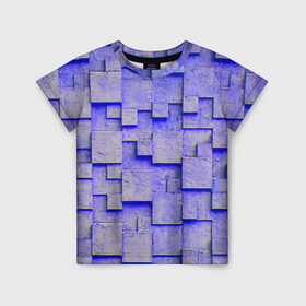 Детская футболка 3D с принтом UlliCom в Новосибирске, 100% гипоаллергенный полиэфир | прямой крой, круглый вырез горловины, длина до линии бедер, чуть спущенное плечо, ткань немного тянется | abstraction | blue | mesh | mosaic | panels | surface | texture | абстракция | мозайка | панели | поверхность | сетка | синий | текстура