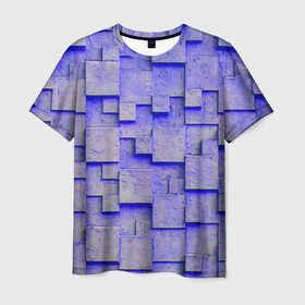 Мужская футболка 3D с принтом UlliCom в Новосибирске, 100% полиэфир | прямой крой, круглый вырез горловины, длина до линии бедер | abstraction | blue | mesh | mosaic | panels | surface | texture | абстракция | мозайка | панели | поверхность | сетка | синий | текстура