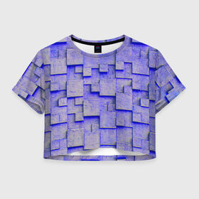 Женская футболка Crop-top 3D с принтом UlliCom в Новосибирске, 100% полиэстер | круглая горловина, длина футболки до линии талии, рукава с отворотами | abstraction | blue | mesh | mosaic | panels | surface | texture | абстракция | мозайка | панели | поверхность | сетка | синий | текстура