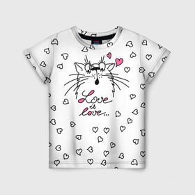 Детская футболка 3D с принтом Любовь - Кот в Новосибирске, 100% гипоаллергенный полиэфир | прямой крой, круглый вырез горловины, длина до линии бедер, чуть спущенное плечо, ткань немного тянется | cat | love | котики | коты | кошки | любовь | сердце