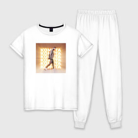 Женская пижама хлопок с принтом Комета в Новосибирске, 100% хлопок | брюки и футболка прямого кроя, без карманов, на брюках мягкая резинка на поясе и по низу штанин | jony | pop | комета | музыка | поп | русская музыка | ты беспощадна