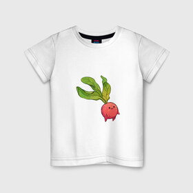 Детская футболка хлопок с принтом Милая редиска в Новосибирске, 100% хлопок | круглый вырез горловины, полуприлегающий силуэт, длина до линии бедер | Тематика изображения на принте: арт | мило | милый | овощ | редис | редиска | рисунок | свежий овощ | свежий продукт