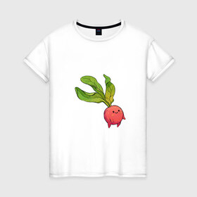 Женская футболка хлопок с принтом Милая редиска в Новосибирске, 100% хлопок | прямой крой, круглый вырез горловины, длина до линии бедер, слегка спущенное плечо | арт | мило | милый | овощ | редис | редиска | рисунок | свежий овощ | свежий продукт