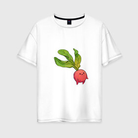 Женская футболка хлопок Oversize с принтом Милая редиска в Новосибирске, 100% хлопок | свободный крой, круглый ворот, спущенный рукав, длина до линии бедер
 | арт | мило | милый | овощ | редис | редиска | рисунок | свежий овощ | свежий продукт