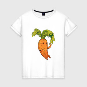 Женская футболка хлопок с принтом Милая морковка в Новосибирске, 100% хлопок | прямой крой, круглый вырез горловины, длина до линии бедер, слегка спущенное плечо | 