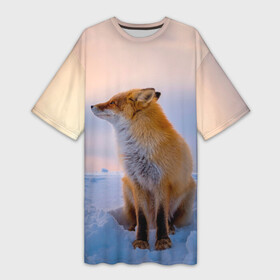 Платье-футболка 3D с принтом Лисичка в Новосибирске,  |  | fox | foxy | животные | звери | зима | зимняя | лиса | лисичка | лисы | природа | снег | снежная