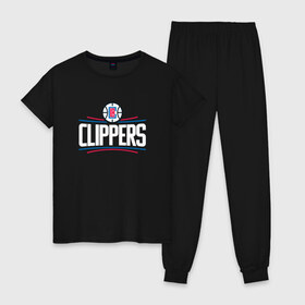 Женская пижама хлопок с принтом Los Angeles Clippers в Новосибирске, 100% хлопок | брюки и футболка прямого кроя, без карманов, на брюках мягкая резинка на поясе и по низу штанин | angeles | clippers | los | nba | анджелес | баскетбол | клипперс | лос | нба