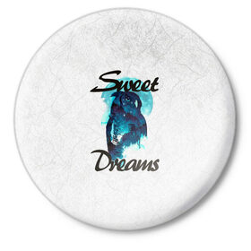 Значок с принтом Сова в Новосибирске,  металл | круглая форма, металлическая застежка в виде булавки | sweet dreams | звезды | луна | ночная жизнь | ночь | сновидения | сны | сова | сон | спокойной ночи