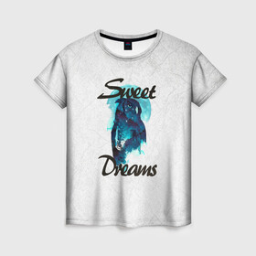 Женская футболка 3D с принтом Сова в Новосибирске, 100% полиэфир ( синтетическое хлопкоподобное полотно) | прямой крой, круглый вырез горловины, длина до линии бедер | sweet dreams | звезды | луна | ночная жизнь | ночь | сновидения | сны | сова | сон | спокойной ночи