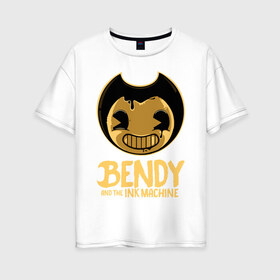 Женская футболка хлопок Oversize с принтом Bendy And The Ink Machine в Новосибирске, 100% хлопок | свободный крой, круглый ворот, спущенный рукав, длина до линии бедер
 | bendy | bendy and the ink machine | бенди | бени | бенни | бэнди | детская | детям | игра | капли | компьютерная игра | краска | машина | подтеки | ужастик | чернила | чернильная