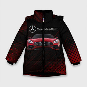 Зимняя куртка для девочек 3D с принтом Mercedes Benz AMG в Новосибирске, ткань верха — 100% полиэстер; подклад — 100% полиэстер, утеплитель — 100% полиэстер. | длина ниже бедра, удлиненная спинка, воротник стойка и отстегивающийся капюшон. Есть боковые карманы с листочкой на кнопках, утяжки по низу изделия и внутренний карман на молнии. 

Предусмотрены светоотражающий принт на спинке, радужный светоотражающий элемент на пуллере молнии и на резинке для утяжки. | 2020 | amg | auto | mercedes | mercedes amg gt | sport | авто | автомобиль | автомобильные | амг | бренд | марка | машины | мерседес | мерседес бенц амг | спорт