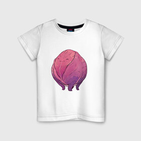 Детская футболка хлопок с принтом Фиолетовая капуста в Новосибирске, 100% хлопок | круглый вырез горловины, полуприлегающий силуэт, длина до линии бедер | арт | капуста | краснокочанная капуста | мило | милота | овощ | рисунок | свежий овощ | свежий продукт | фиолетовая капуста