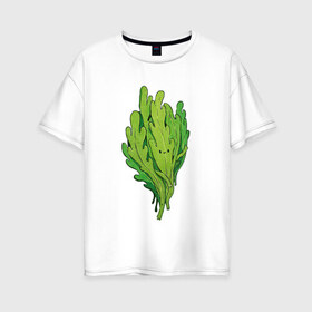Женская футболка хлопок Oversize с принтом Рукола в Новосибирске, 100% хлопок | свободный крой, круглый ворот, спущенный рукав, длина до линии бедер
 | арт | зеленый | мило | милота | рисунок | рукола | свежие специи | свежий продукт | специи