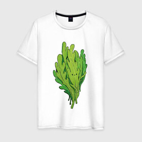 Мужская футболка хлопок с принтом Рукола в Новосибирске, 100% хлопок | прямой крой, круглый вырез горловины, длина до линии бедер, слегка спущенное плечо. | арт | зеленый | мило | милота | рисунок | рукола | свежие специи | свежий продукт | специи