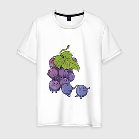 Мужская футболка хлопок с принтом Виноградинки в Новосибирске, 100% хлопок | прямой крой, круглый вырез горловины, длина до линии бедер, слегка спущенное плечо. | арт | веточка винограда | виноград | виноградинки | мило | милота | рисунок | свежая ягода | свежие ягоды | свежий продукт | синий виноград | ягода | ягоды