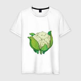 Мужская футболка хлопок с принтом Милая капуста в Новосибирске, 100% хлопок | прямой крой, круглый вырез горловины, длина до линии бедер, слегка спущенное плечо. | арт | капуста | мило | милота | овощ | овощи | рисунок | свежие овощи | свежий овощ | свежий продукт | цветная капуста