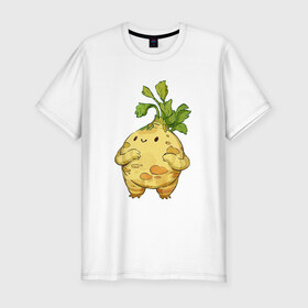 Мужская футболка хлопок Slim с принтом Сельдерей в Новосибирске, 92% хлопок, 8% лайкра | приталенный силуэт, круглый вырез ворота, длина до линии бедра, короткий рукав | арт | мило | милота | овощ | овощи | рисунок | свежие овощи | свежий овощ | свежий продукт | сельдерей