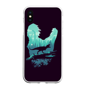 Чехол для iPhone XS Max матовый с принтом T-Rex в Новосибирске, Силикон | Область печати: задняя сторона чехла, без боковых панелей | Тематика изображения на принте: вертикальная | ветка | дерево | динозавр | животные | иллюстрация | картинка | клыки | креатив | лес | листья | образ | природа | темная | тираннозавр | тирекс | фильмы | хищник | челюсть | юрский период