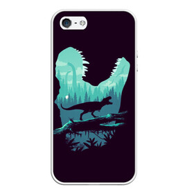 Чехол для iPhone 5/5S матовый с принтом T-Rex в Новосибирске, Силикон | Область печати: задняя сторона чехла, без боковых панелей | Тематика изображения на принте: вертикальная | ветка | дерево | динозавр | животные | иллюстрация | картинка | клыки | креатив | лес | листья | образ | природа | темная | тираннозавр | тирекс | фильмы | хищник | челюсть | юрский период