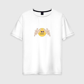 Женская футболка хлопок Oversize с принтом Тянущийся смайлик (мем) в Новосибирске, 100% хлопок | свободный крой, круглый ворот, спущенный рукав, длина до линии бедер
 | 