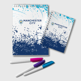 Блокнот с принтом Manchester City. в Новосибирске, 100% бумага | 48 листов, плотность листов — 60 г/м2, плотность картонной обложки — 250 г/м2. Листы скреплены удобной пружинной спиралью. Цвет линий — светло-серый
 | Тематика изображения на принте: fc | football | football club | manchester city | sport | манчестер сити | спорт | спортивные | униформа | фирменные цвета | фк | футбол | футбольный клуб