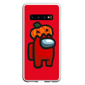 Чехол для Samsung Galaxy S10 с принтом HALLOWEEN IS AMONG US в Новосибирске, Силикон | Область печати: задняя сторона чехла, без боковых панелей | among us | halloween | impostor | twitch | амонг ас | звезды | игра | космонавт | космонавты | космос | предатель | среди нас | твитч | твич | хэллоуин