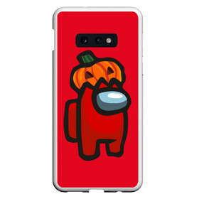 Чехол для Samsung S10E с принтом HALLOWEEN IS AMONG US в Новосибирске, Силикон | Область печати: задняя сторона чехла, без боковых панелей | among us | halloween | impostor | twitch | амонг ас | звезды | игра | космонавт | космонавты | космос | предатель | среди нас | твитч | твич | хэллоуин