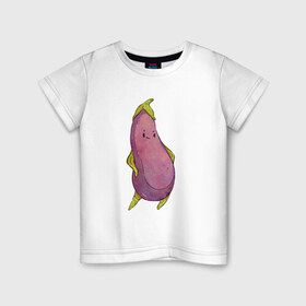 Детская футболка хлопок с принтом Довольный баклажан в Новосибирске, 100% хлопок | круглый вырез горловины, полуприлегающий силуэт, длина до линии бедер | арт | баклажан | мило | милота | овощ | овощи | рисунок | свежие овощи | свежий овощ | свежий продукт