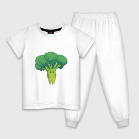 Детская пижама хлопок с принтом Симпатичный брокколи в Новосибирске, 100% хлопок |  брюки и футболка прямого кроя, без карманов, на брюках мягкая резинка на поясе и по низу штанин
 | арт | брокколи | мило | милота | овощ | овощи | рисунок | свежие овощи | свежий овощ | свежий продукт