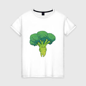 Женская футболка хлопок с принтом Симпатичный брокколи в Новосибирске, 100% хлопок | прямой крой, круглый вырез горловины, длина до линии бедер, слегка спущенное плечо | арт | брокколи | мило | милота | овощ | овощи | рисунок | свежие овощи | свежий овощ | свежий продукт