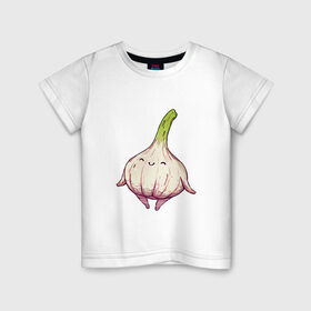Детская футболка хлопок с принтом Милый чеснок в Новосибирске, 100% хлопок | круглый вырез горловины, полуприлегающий силуэт, длина до линии бедер | арт | мило | милота | овощ | овощи | рисунок | свежие овощи | свежий овощ | свежий продукт | чеснок