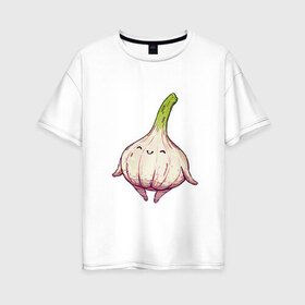 Женская футболка хлопок Oversize с принтом Милый чеснок в Новосибирске, 100% хлопок | свободный крой, круглый ворот, спущенный рукав, длина до линии бедер
 | арт | мило | милота | овощ | овощи | рисунок | свежие овощи | свежий овощ | свежий продукт | чеснок