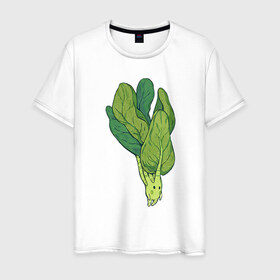 Мужская футболка хлопок с принтом Шпинат в Новосибирске, 100% хлопок | прямой крой, круглый вырез горловины, длина до линии бедер, слегка спущенное плечо. | арт | мило | милота | овощ | овощи | рисунок | свежие овощи | свежий овощ | свежий продукт | шпинат