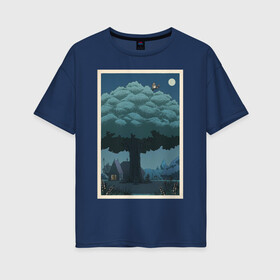 Женская футболка хлопок Oversize с принтом Мой сосед Тоторо в Новосибирске, 100% хлопок | свободный крой, круглый ворот, спущенный рукав, длина до линии бедер
 | весна | вода | девочка | дерево | деревья | звезды | зверек | корея | кот | котобус | лес | лето | луна | мифическое существо | на каждый день | небо | ночь | облака | облако | поле | птицы | пушистик | река