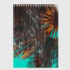 Скетчбук с принтом Palm glitch art в Новосибирске, 100% бумага
 | 48 листов, плотность листов — 100 г/м2, плотность картонной обложки — 250 г/м2. Листы скреплены сверху удобной пружинной спиралью | art | astraction | glitch | palm | sky | абстракция | арт | ветки | глитч | листья | небо | пальмы