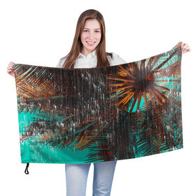 Флаг 3D с принтом Palm glitch art в Новосибирске, 100% полиэстер | плотность ткани — 95 г/м2, размер — 67 х 109 см. Принт наносится с одной стороны | art | astraction | glitch | palm | sky | абстракция | арт | ветки | глитч | листья | небо | пальмы