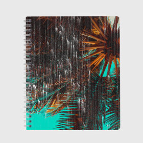 Тетрадь с принтом Palm glitch art в Новосибирске, 100% бумага | 48 листов, плотность листов — 60 г/м2, плотность картонной обложки — 250 г/м2. Листы скреплены сбоку удобной пружинной спиралью. Уголки страниц и обложки скругленные. Цвет линий — светло-серый
 | art | astraction | glitch | palm | sky | абстракция | арт | ветки | глитч | листья | небо | пальмы