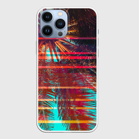 Чехол для iPhone 13 Pro Max с принтом Palm glitch art в Новосибирске,  |  | art | astraction | glitch | palm | sky | абстракция | арт | ветки | глитч | листья | небо | пальмы