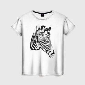 Женская футболка 3D с принтом Zebra в Новосибирске, 100% полиэфир ( синтетическое хлопкоподобное полотно) | прямой крой, круглый вырез горловины, длина до линии бедер | africa | black | savanna | stripe | white | zebra | африка | белый | зебра | полоска | саванна | черный