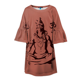 Детское платье 3D с принтом Бог Шива в Новосибирске, 100% полиэстер | прямой силуэт, чуть расширенный к низу. Круглая горловина, на рукавах — воланы | Тематика изображения на принте: бог шива. | духовность | иероглифы | индийские боги | индуистское божество