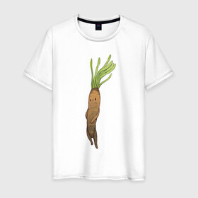 Мужская футболка хлопок с принтом Сладкий корень в Новосибирске, 100% хлопок | прямой крой, круглый вырез горловины, длина до линии бедер, слегка спущенное плечо. | арт | куфелька | мило | милота | овощ | овощи | рисунок | свежие овощи | свежий овощ | свежий продукт | скорцонера испанская | сладкий корень | чёрный корень