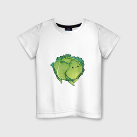 Детская футболка хлопок с принтом Симпатичная капуста в Новосибирске, 100% хлопок | круглый вырез горловины, полуприлегающий силуэт, длина до линии бедер | арт | капуста | милая капуста | мило | милота | овощ | овощи | рисунок | свежие овощи | свежий овощ | свежий продукт