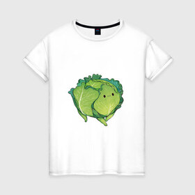 Женская футболка хлопок с принтом Симпатичная капуста в Новосибирске, 100% хлопок | прямой крой, круглый вырез горловины, длина до линии бедер, слегка спущенное плечо | арт | капуста | милая капуста | мило | милота | овощ | овощи | рисунок | свежие овощи | свежий овощ | свежий продукт