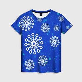 Женская футболка 3D с принтом Снежинки в Новосибирске, 100% полиэфир ( синтетическое хлопкоподобное полотно) | прямой крой, круглый вырез горловины, длина до линии бедер | новогодние снежинки | снег | снежинка | снежинки | январьские снежинки