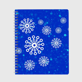 Тетрадь с принтом Снежинки в Новосибирске, 100% бумага | 48 листов, плотность листов — 60 г/м2, плотность картонной обложки — 250 г/м2. Листы скреплены сбоку удобной пружинной спиралью. Уголки страниц и обложки скругленные. Цвет линий — светло-серый
 | новогодние снежинки | снег | снежинка | снежинки | январьские снежинки