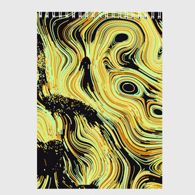 Скетчбук с принтом Желтые линии в Новосибирске, 100% бумага
 | 48 листов, плотность листов — 100 г/м2, плотность картонной обложки — 250 г/м2. Листы скреплены сверху удобной пружинной спиралью | abstract | lines | paint | yellow | абстракция | движение | желтый | краска | линии | течение